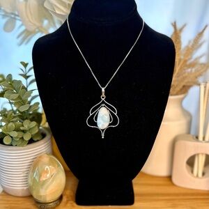 Natural Larimar and 925 silver plated brass pendant handmade chain not included